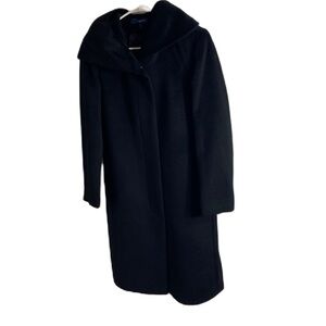 Cole Haan Wool Black Trench Dress Coat Sz 6 Black Jacket Women’s Furry